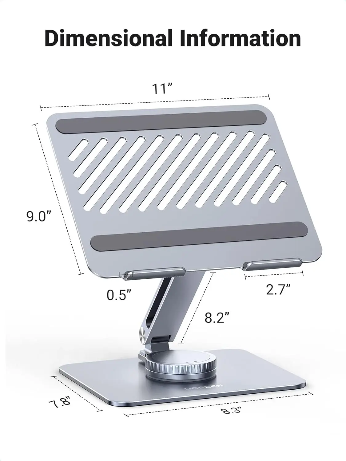 UGREEN 17.3-Inch Swivel Foldable Laptop Stand – Adjustable Height, 360° Rotating Aluminum Desk Stand for MacBook, HP, Dell, Lenovo & All Laptops (90849) - Image 7