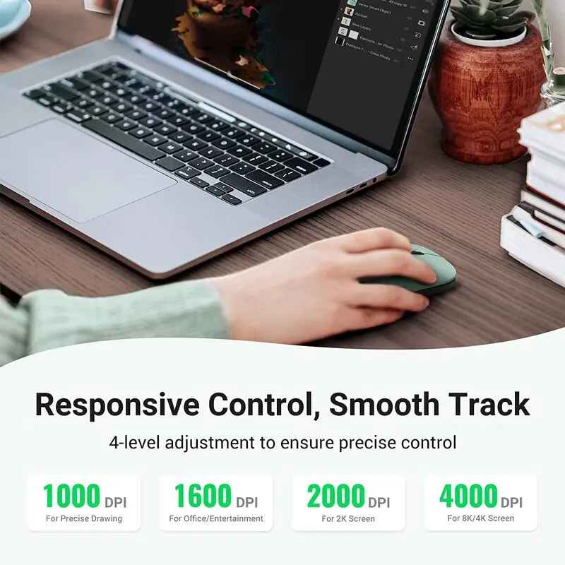 UGREEN 2.4G Silent Wireless Optical Mouse USB Receiver 4000 DPI PC Laptop Computer Chromebook MacBook Green Ergonomic (90374) - Image 5