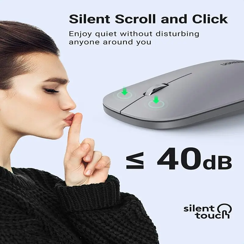 UGREEN 2.4G Silent Wireless Optical Mouse USB Receiver 4000 DPI PC Laptop Computer Chromebook MacBook Grey Ergonomic (90373) - Image 6