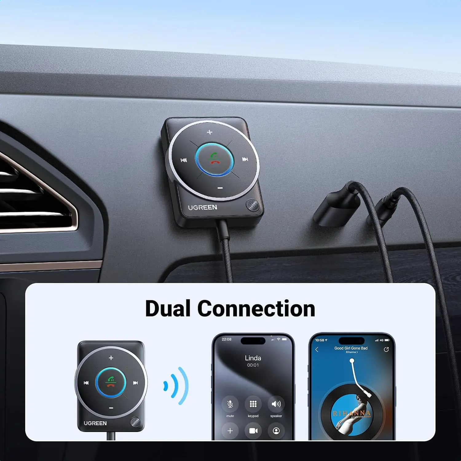 UGREEN Bluetooth 5.4 AUX Car Adapter Enhanced Connection Noise Cancellation Receiver Nylon Cable Car Music Hands-Free (35002) - Image 7