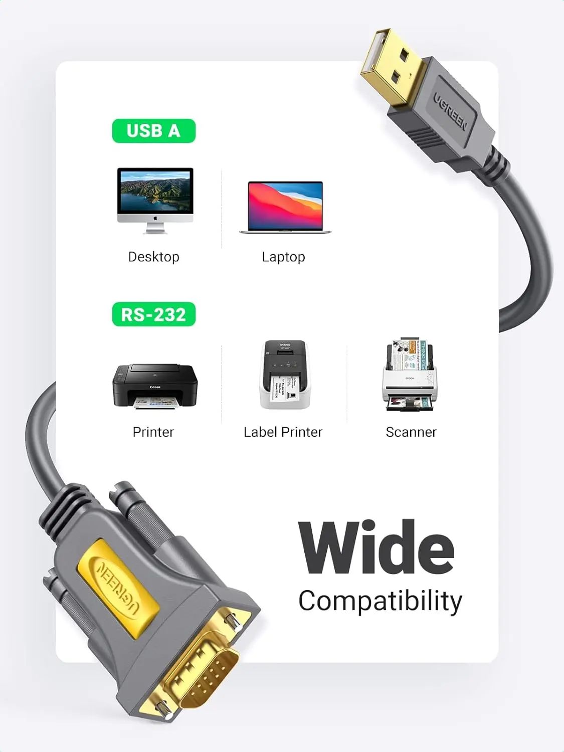 UGREEN USB to RS232 Adapter Cable 2M PL2303 Chipset DB9 Male Serial Converter PC Laptop Router CNC GPS (20222) - Image 8