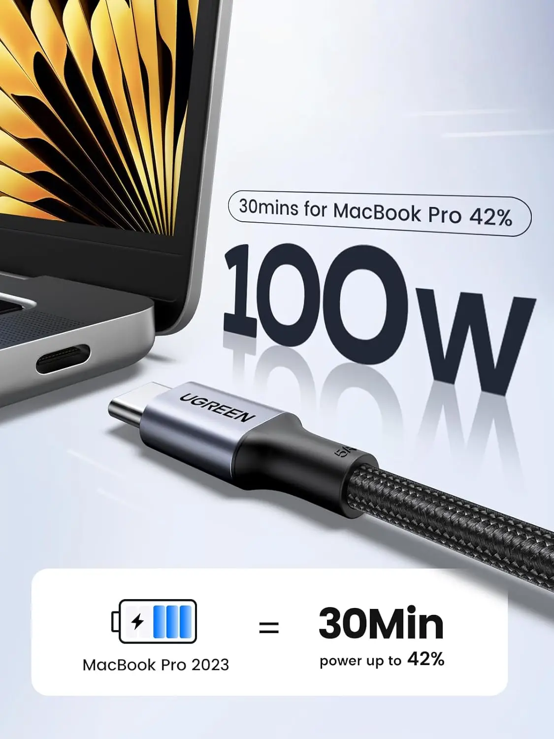 UGREEN USB C to USB C Cable 2M 100W Power Delivery Fast Charging USB 2.0 Type-C MacBook iPad Samsung Galaxy Pixel (70429) - Image 8