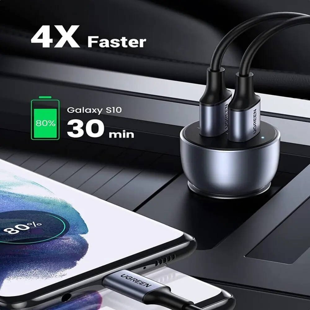 UGREEN 36W QC3.0 Dual USB Car Charger Fast Charging Aluminum Adapter iPhone 14/13/12/11 Galaxy S22/S21/S20 Pixel (10144) - Image 8