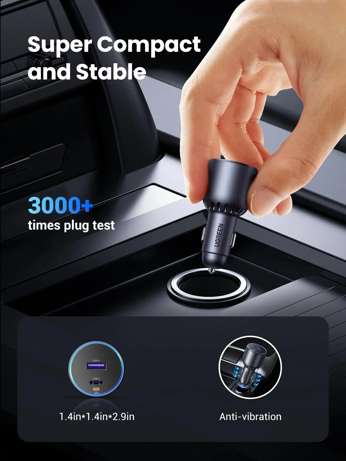 UGREEN 63W USB C Car Charger PD 45W PPS QC3.0 18W Fast Charging iPhone 15/14 iPad MacBook Samsung Galaxy S25/S24 (35023) - Image 6
