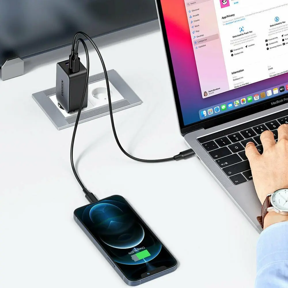 UGREEN 65W 3-Port 2C1A USB C Charger PPS GaN Fast Charger Desktop Laptop Wall Charger Multi Device Charging Hub (10335) - Image 4