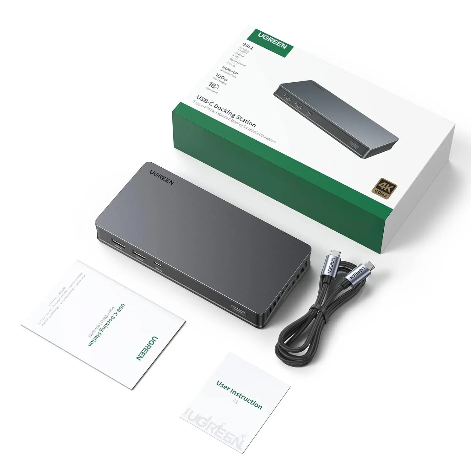 UGREEN 9-in-1 USB-C Adapter Dual Monitor 2 HDMI 2 DisplayPort 4K 60Hz 100W PD Ethernet USB 3.2 Docking Station 90912 - Image 8