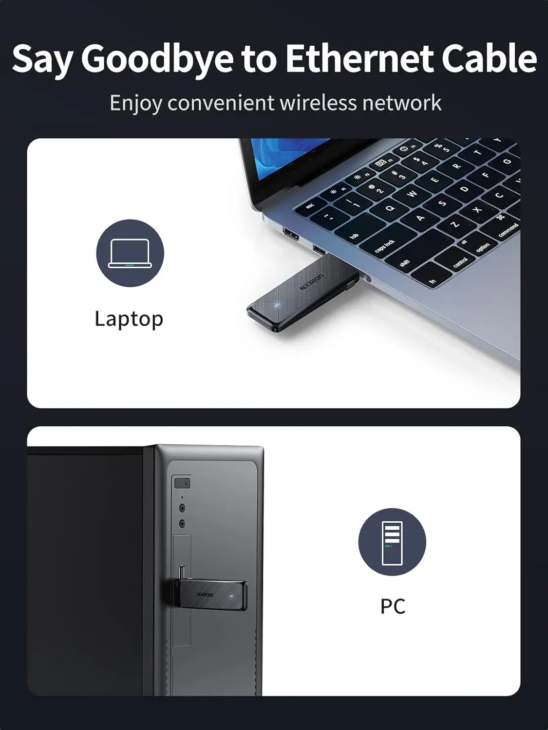 UGREEN AC1300 Dual Band WiFi Adapter USB 3.0 Wireless Network Dongle 5GHz 2.4GHz Desktop PC Laptop Windows Mac 50340 - Image 6