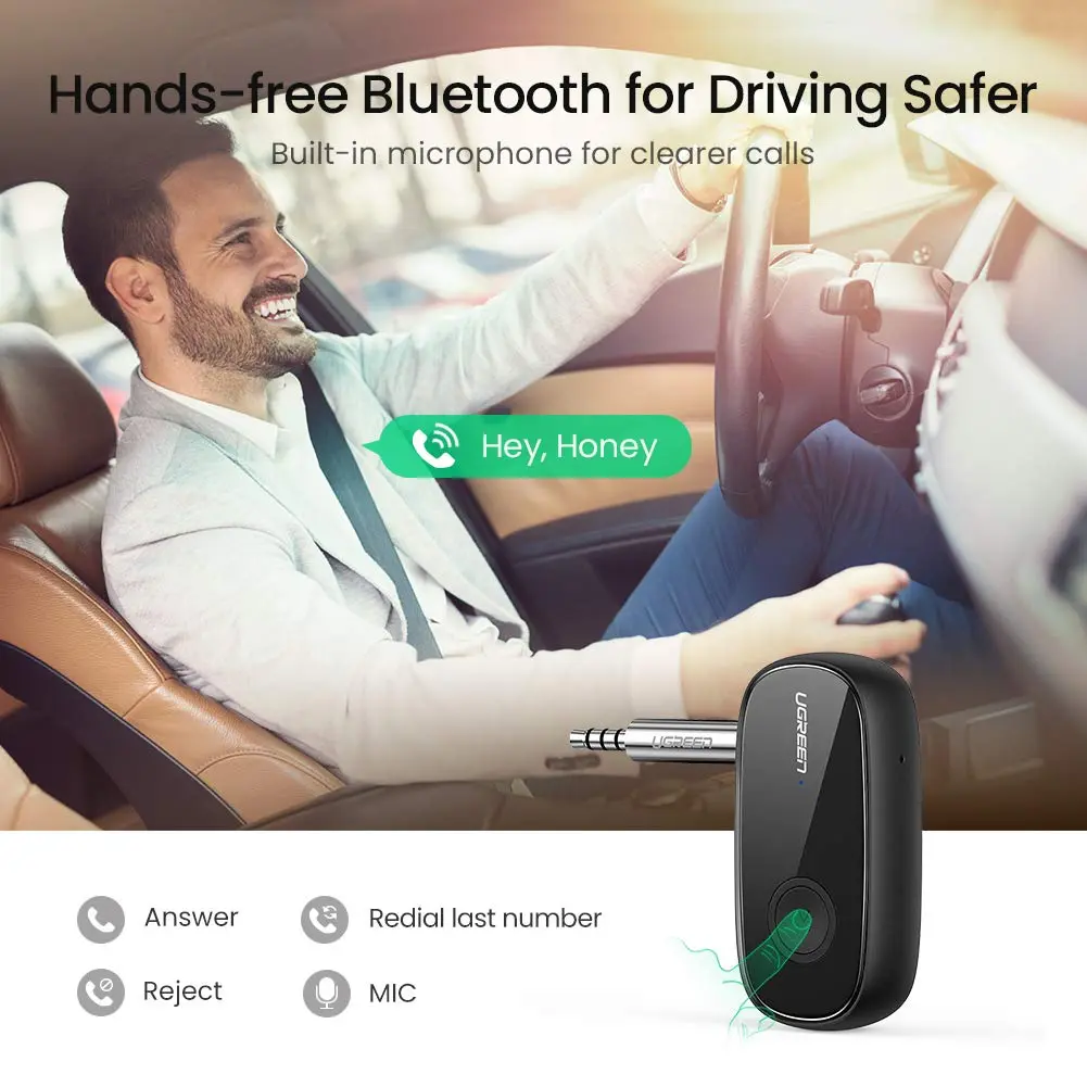 UGREEN Bluetooth Receiver 5.0 Car Adapter Portable Wireless Audio 3.5mm AUX Music Streaming Speaker Hands-Free Mic (70304) - Image 4