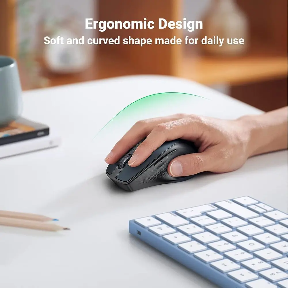 UGREEN Ergonomic 5 Button Silent 2.4G Wireless Bluetooth 5.0 Optical Mouse USB Receiver 4000 DPI MacBook PC Blue (15807) - Image 5