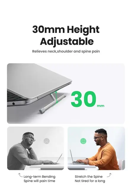 UGREEN Adjustable Clip-On Laptop Stand MacBook PC 11-17" Foldable Aluminum Holder Ergonomic Angle Space-Saving (45415) - Image 7