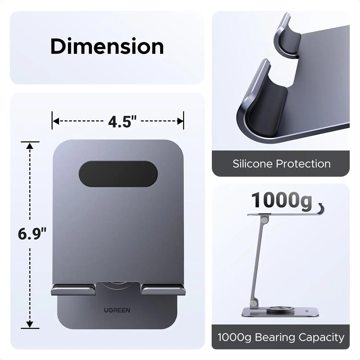 UGREEN Tablet Stand Holder Desk 360° Rotating Aluminum Adjustable Multi-Angle Home Office iPad Pro Air Mini 13 12.9 11 (45860) - Image 5