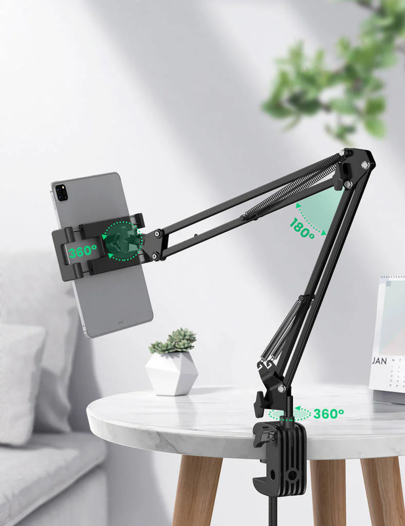 UGREEN Universal Tablet & Phone Holder 360° Rotating with Folding Long Arm – Adjustable 180° Arms, Desk & Bed Clamp (Fits 4"–12.9") (50394) - Image 9