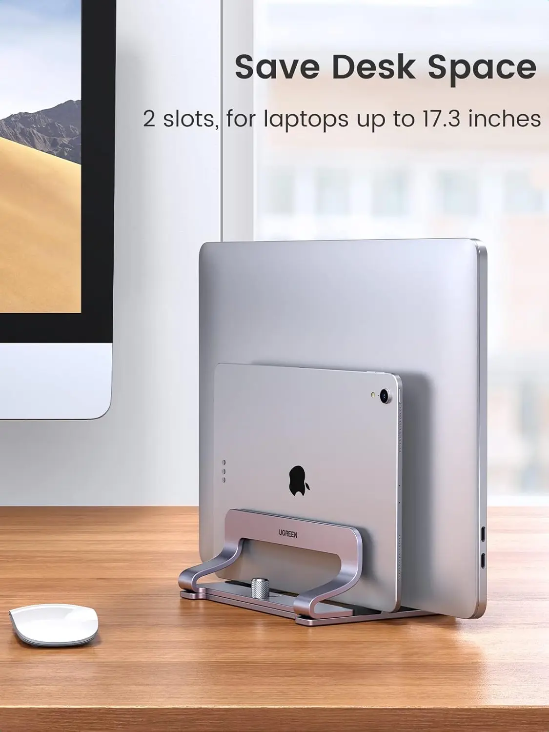 UGREEN Vertical Laptop Stand Dual Slot Adjustable Dock Aluminum Desktop Stand MacBook Air Pro Surface LG Gram Lenovo (60643) - Image 3