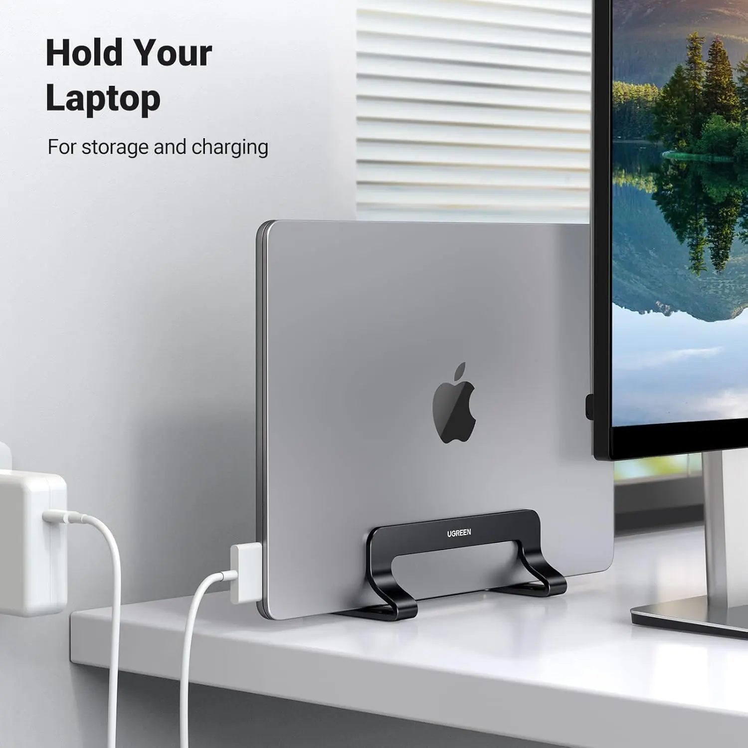 UGREEN Vertical Laptop Stand Adjustable Aluminum Dock MacBook Surface Chromebook 15.6 Inch Desktop Holder Space Saver (25706) - Image 5