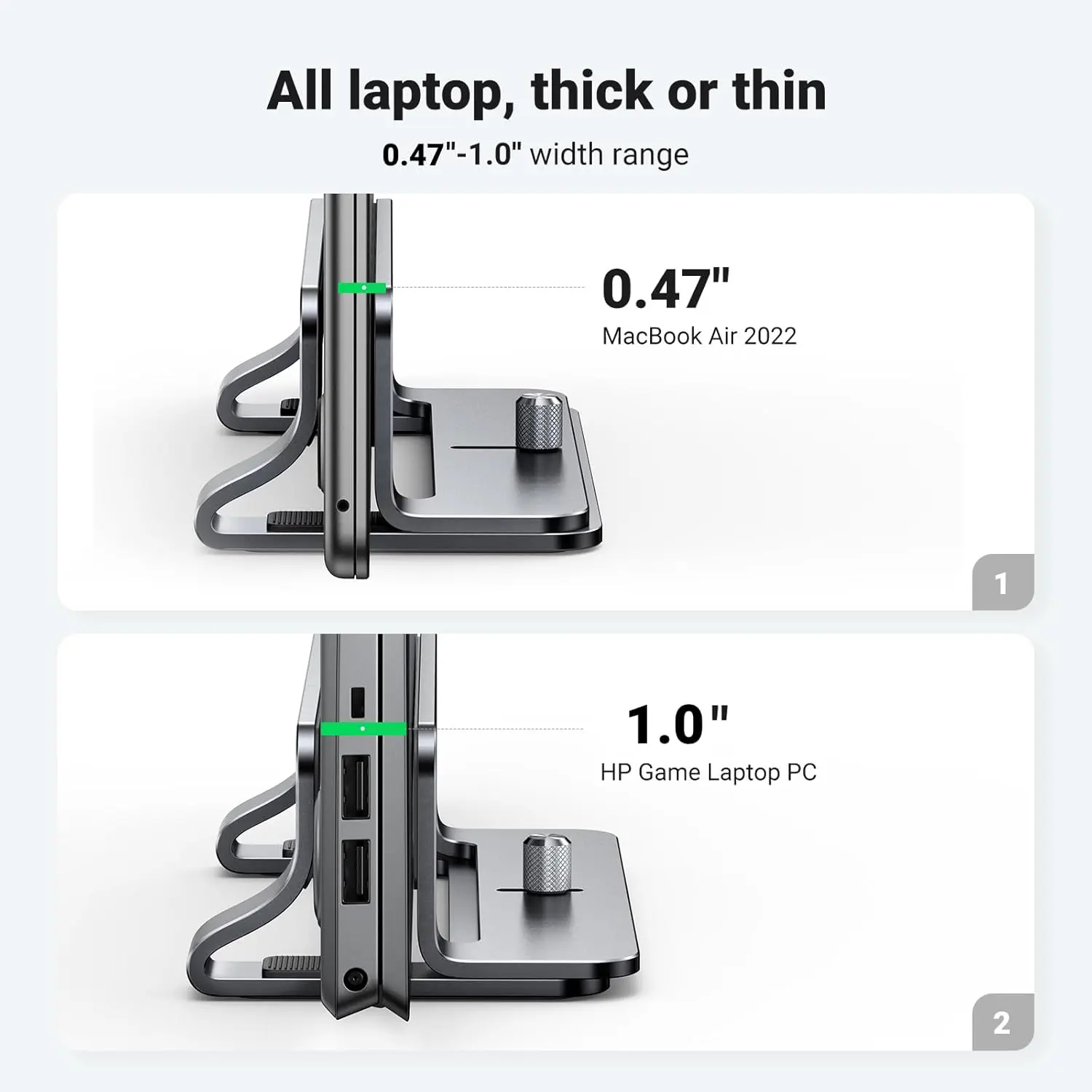 UGREEN Vertical Laptop Stand Holder Adjustable Aluminum Dock MacBook Surface Chromebook 15.6 Inch Desktop Space Saver (20471) - Image 4