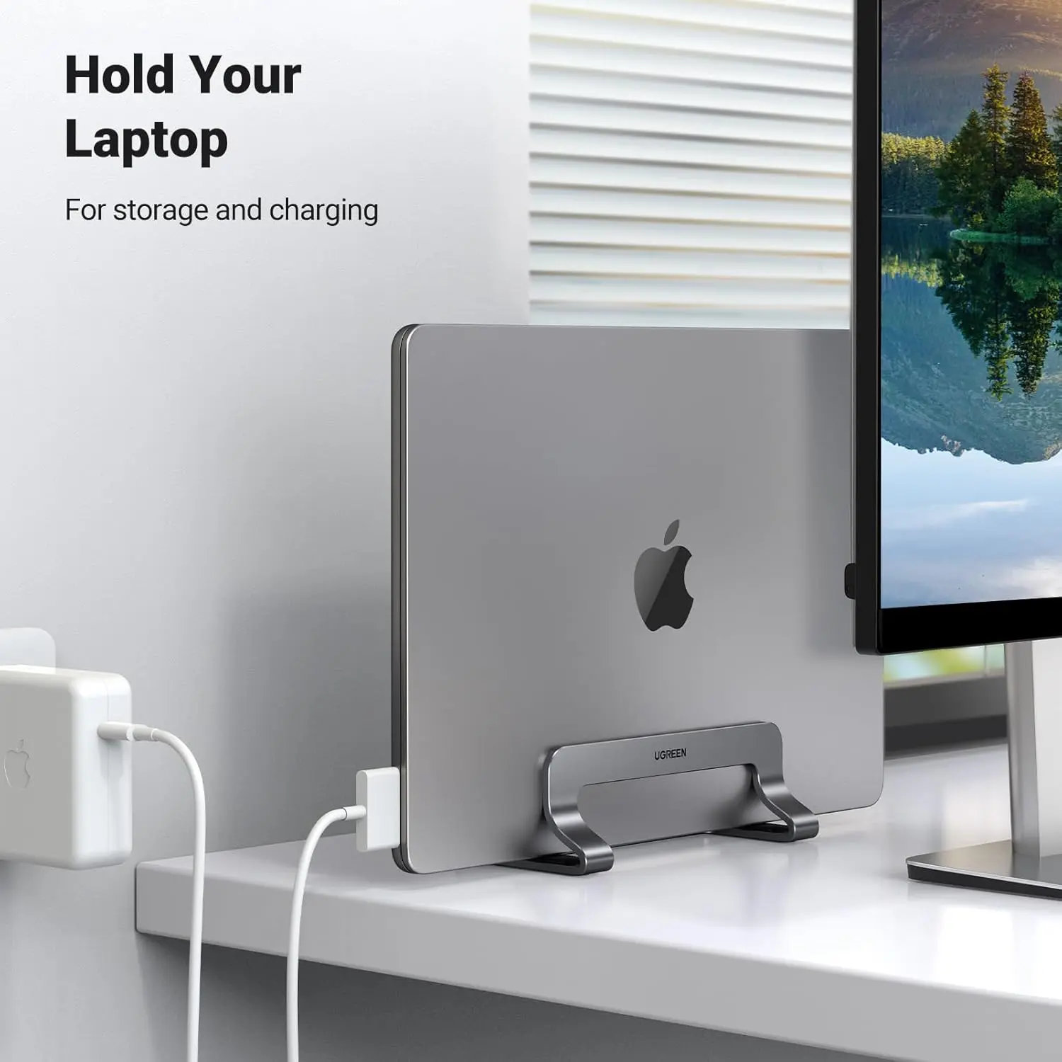 UGREEN Vertical Laptop Stand Holder Adjustable Aluminum Dock MacBook Surface Chromebook 15.6 Inch Desktop Space Saver (20471) - Image 8