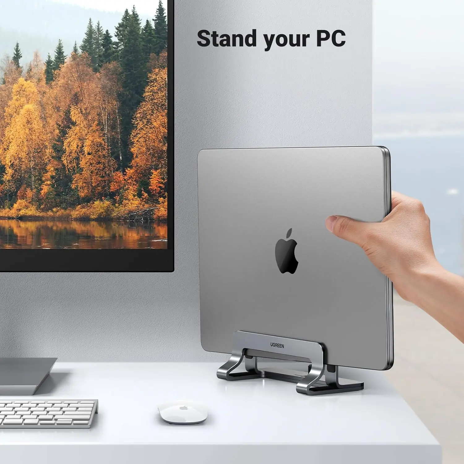 UGREEN Vertical Laptop Stand Holder Adjustable Aluminum Dock MacBook Surface Chromebook 15.6 Inch Desktop Space Saver (20471) - Image 9